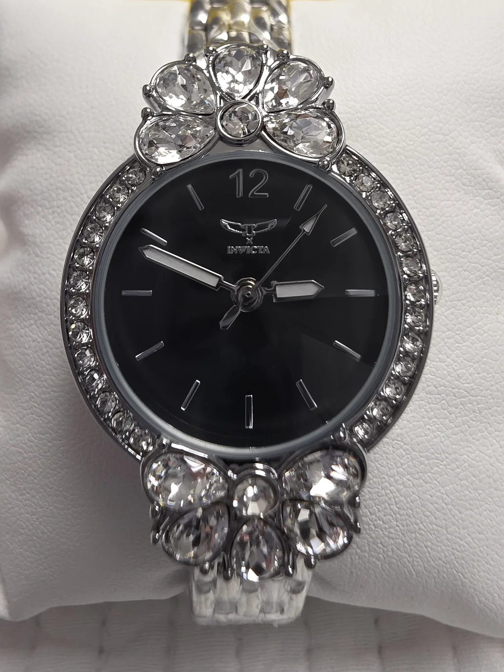 Invicta Wildflower Silver Tone Black Dial Crystal Floral Women’s Watch